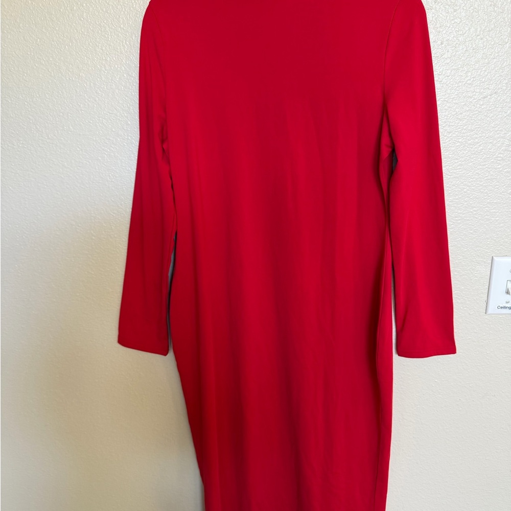 Red Bodycon Midi Dress Mock Neck Long Sleeve Medium